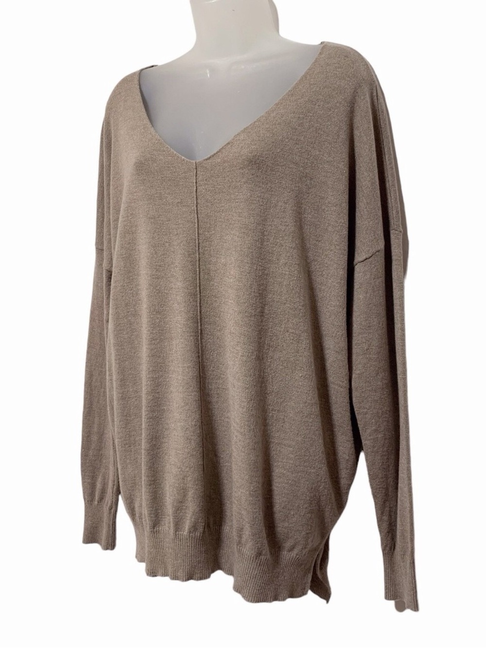Oversized V-Neck Sweater in Taupe